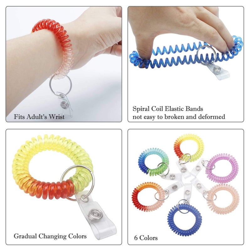 BIHRTC Pack of 6 pcs Colorful Rainbow Gradual Change Colors Flexible Spiral Coil Wristband for Work and Play Premium Elastic Bungee Badge Holder and Key Chain Ring by Specialist ID - Image 3